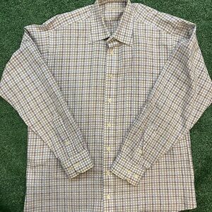 Burberry Beige and Blue Checkered Button Down Shirt Size Men L Designer